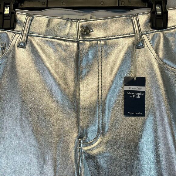 NWT ABERCROMBIE & FITCH Womens 90s Relaxed High Rise Straight Pants 32/14 Silver - Picture 5 of 16